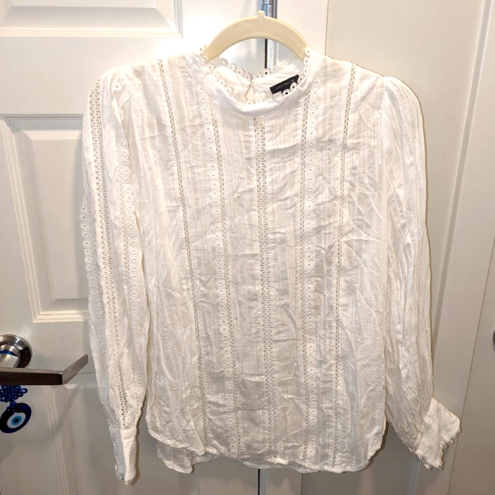 Lace insert cotton blouse